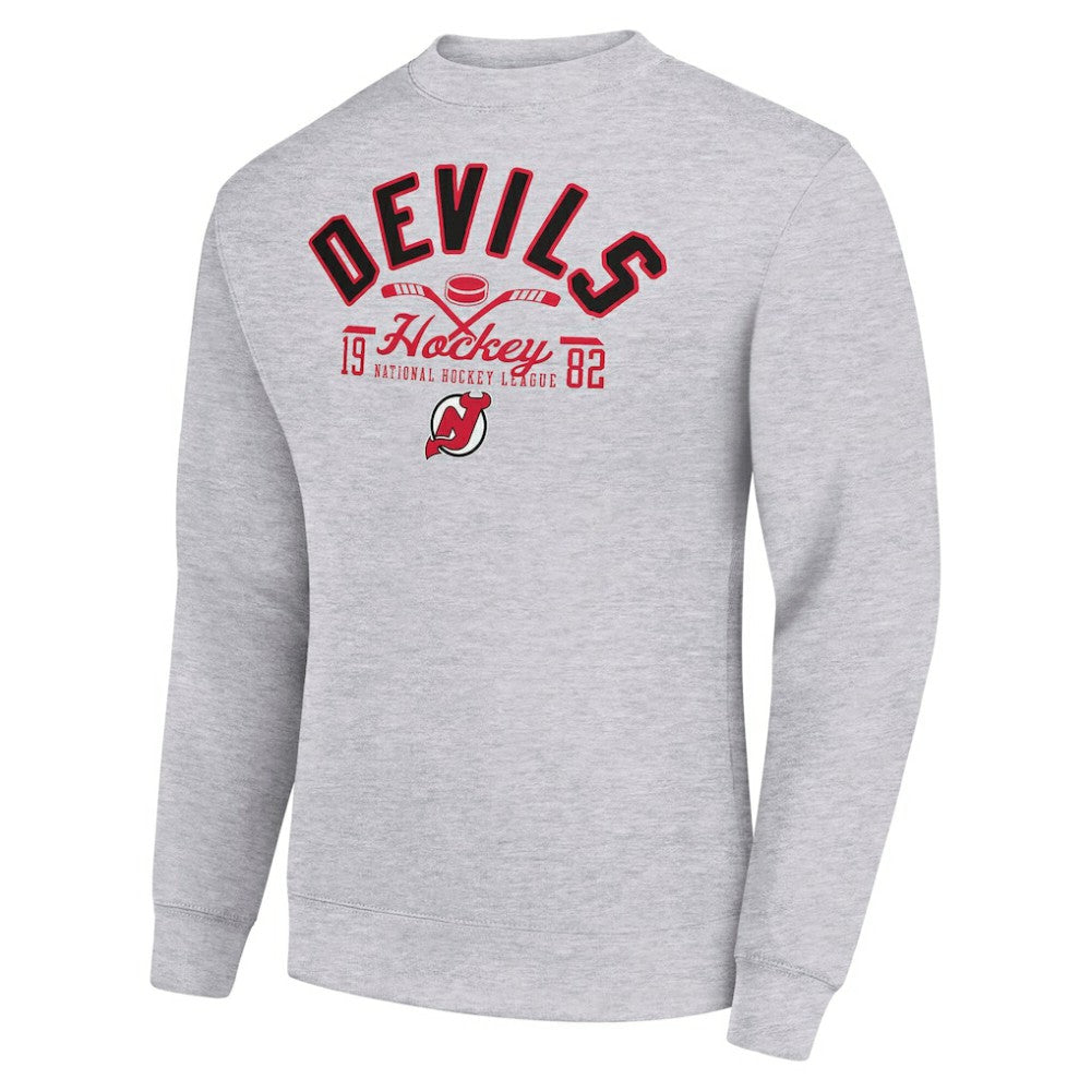 New Jersey Devils - Starter Stick And Puck Logo Fleece Pullover Sweatshirt Heather Gray