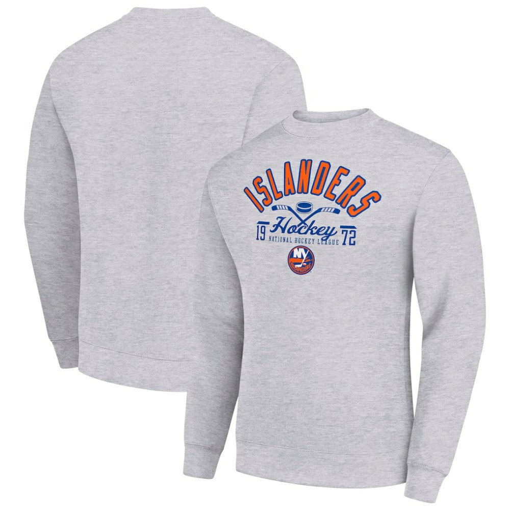 New York Islanders - Starter Stick And Puck Logo Fleece Pullover Sweatshirt Heather Gray