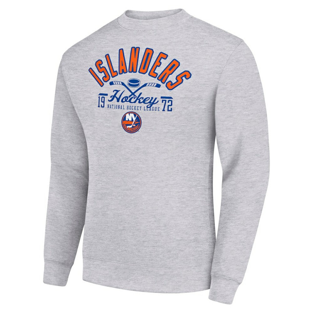 New York Islanders - Starter Stick And Puck Logo Fleece Pullover Sweatshirt Heather Gray