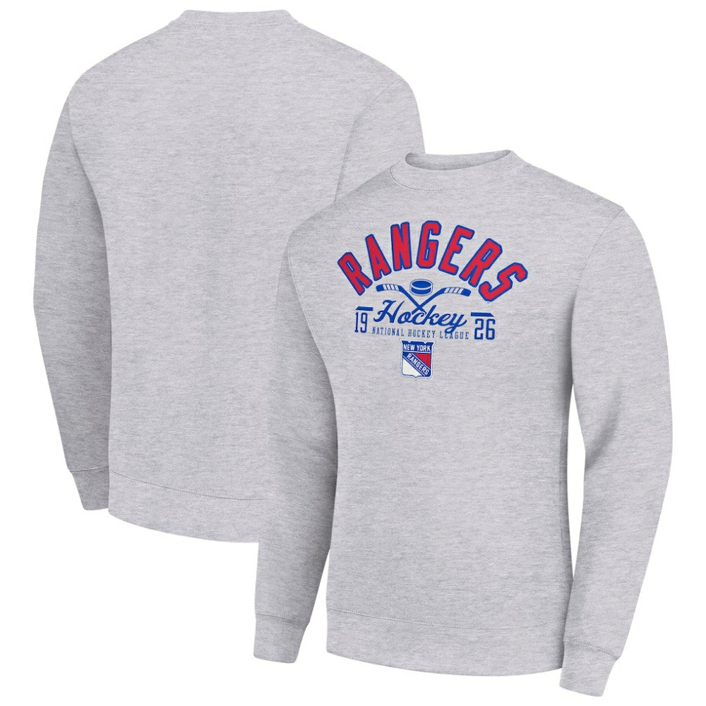 New York Rangers Starter Stick And Puck Logo Fleece Pullover Sweatshirt Heather Gray