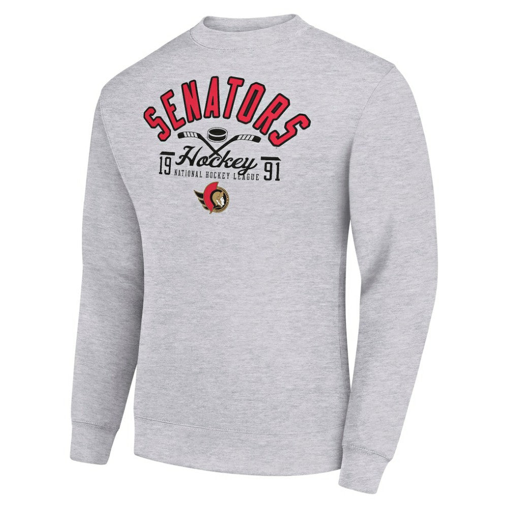 Ottawa Senators - Starter Stick And Puck Logo Fleece Pullover Sweatshirt Heather Gray