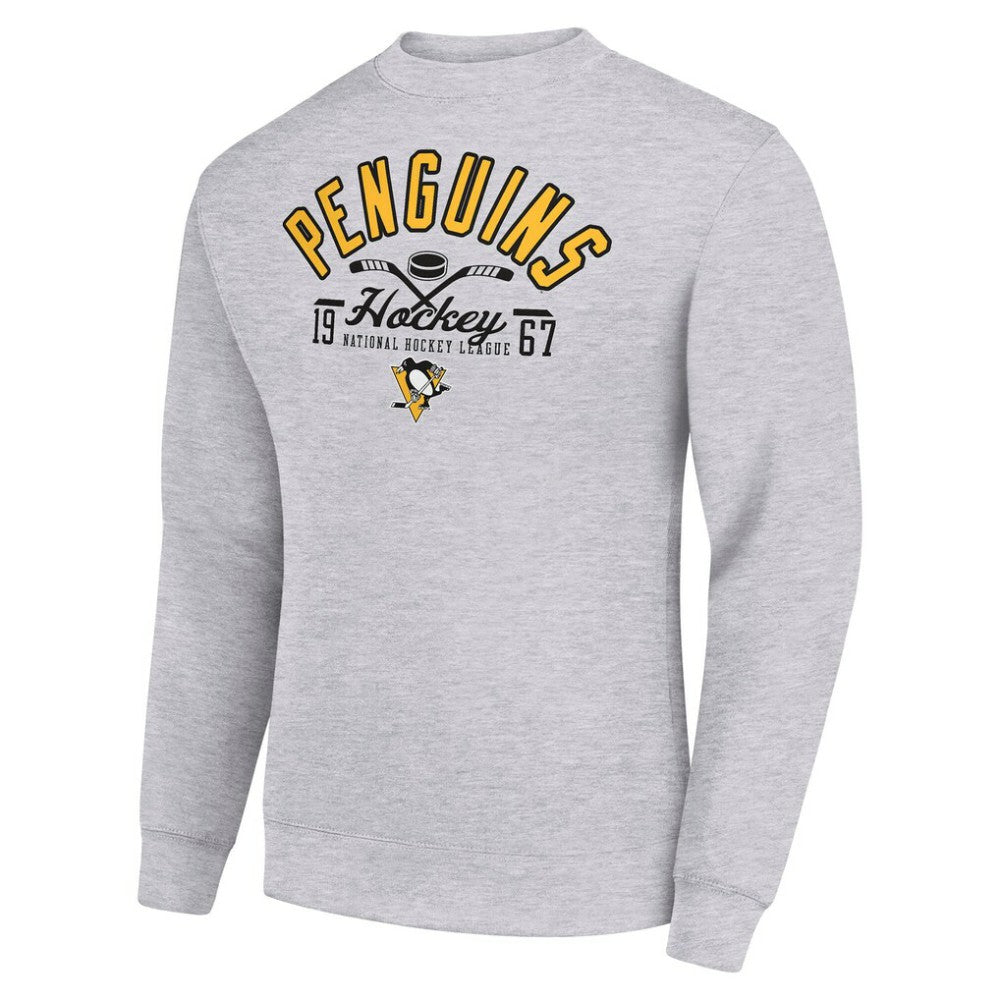 Pittsburgh Penguins Starter Stick And Puck Logo Fleece Pullover Sweatshirt Heather Gray