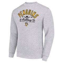 Pittsburgh Penguins Starter Stick And Puck Logo Fleece Pullover Sweatshirt Heather Gray