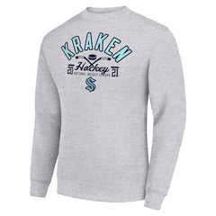 Seattle Kraken Starter Stick And Puck Logo Fleece Pullover Sweatshirt Heather Gray