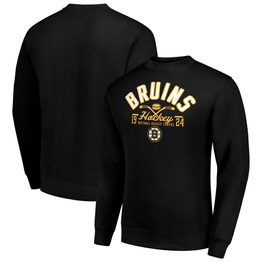 Boston Bruins Starter Stick And Puck Logo Fleece Pullover Sweatshirt Black