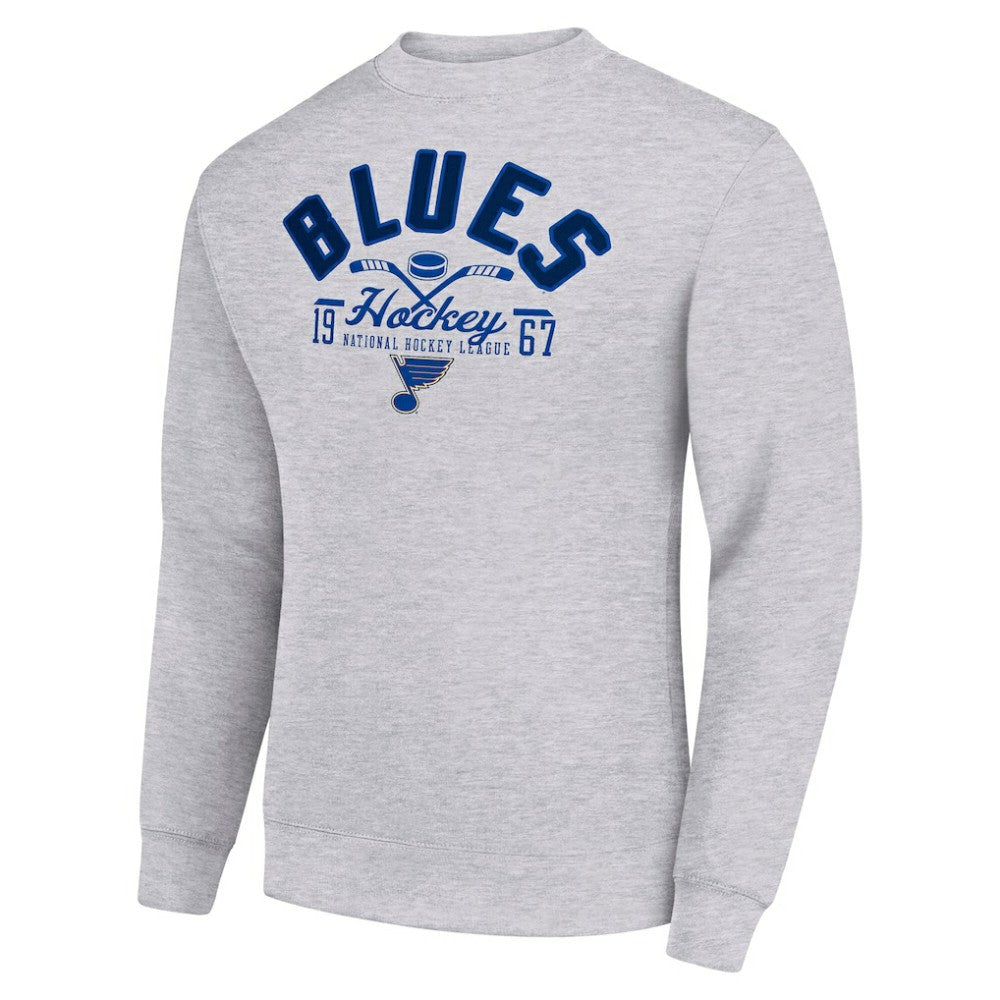 St. Louis Blues - Starter Stick And Puck Logo Fleece Pullover Sweatshirt Heather Gray