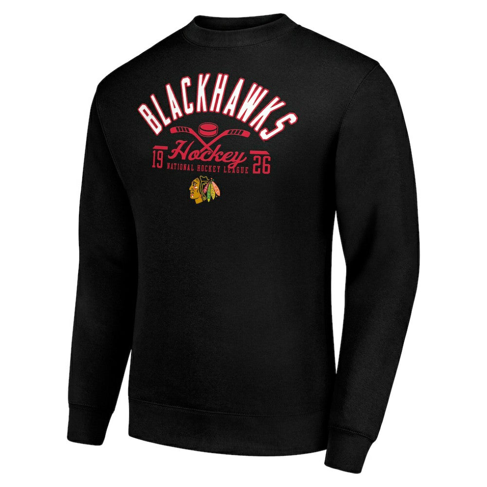 Chicago Blackhawks Starter Stick And Puck Logo Fleece Pullover Sweatshirt Black