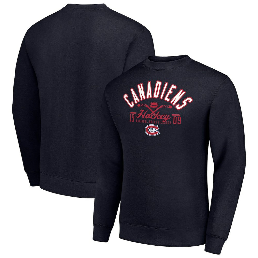 Montreal Canadiens - Starter Stick And Puck Logo Fleece Pullover Sweatshirt Navy
