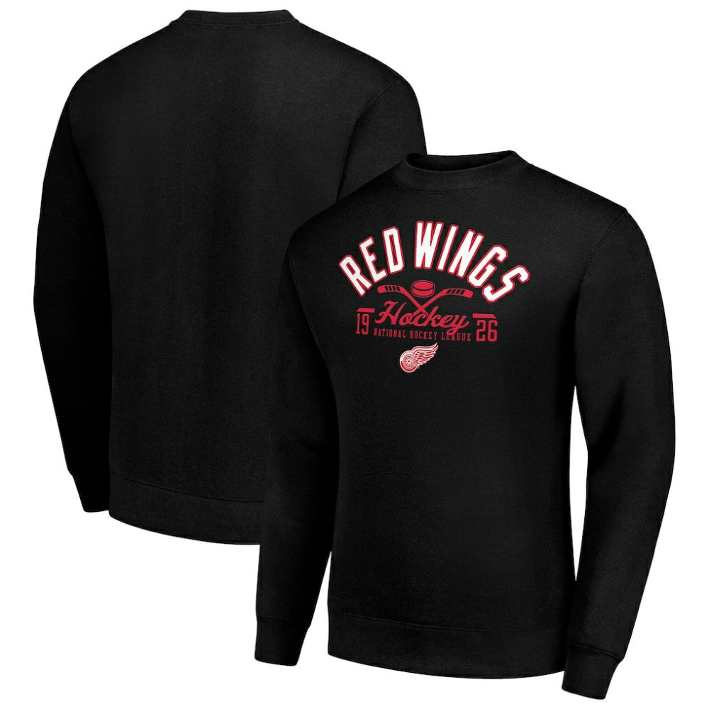 Detroit Red Wings - Starter Stick And Puck Logo Fleece Pullover Sweatshirt Black