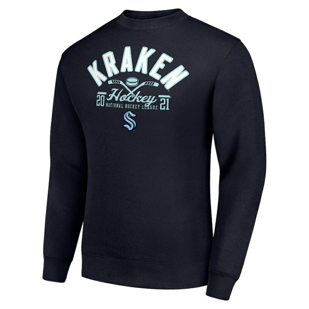 Seattle Kraken Starter Stick And Puck Logo Fleece Pullover Sweatshirt Navy