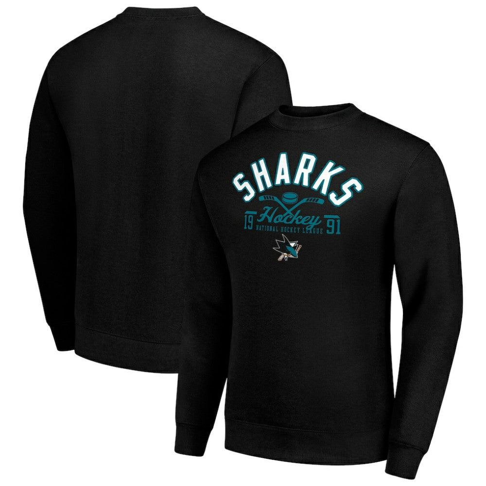 San Jose Sharks - Starter Stick And Puck Logo Fleece Pullover Sweatshirt Black