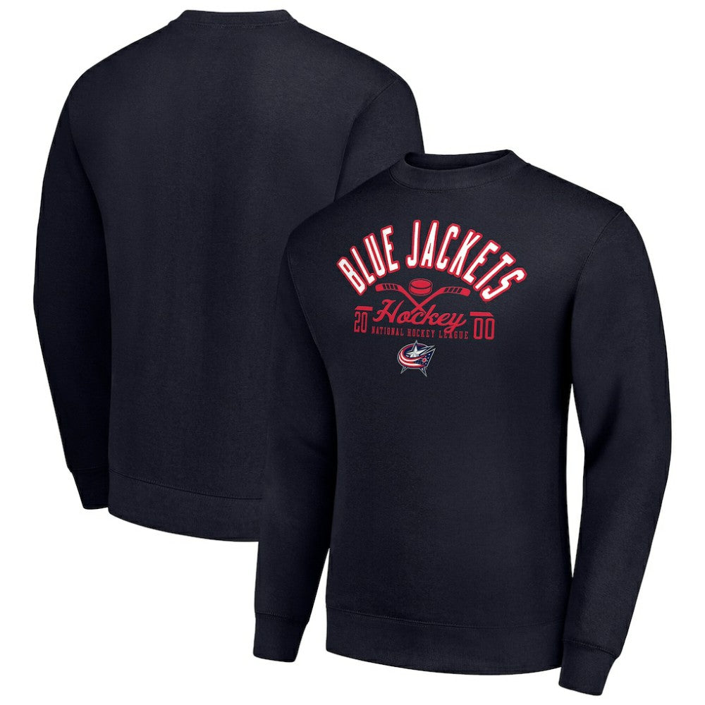 Columbus Blue Jackets - Starter Stick And Puck Logo Fleece Pullover Sweatshirt Navy