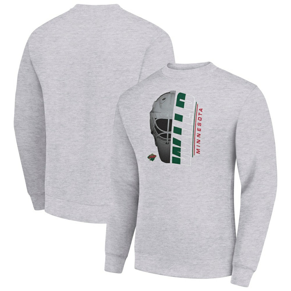 Minnesota Wild - Starter  Half Helmet Team Logo Pullover Sweatshirt Heather Gray