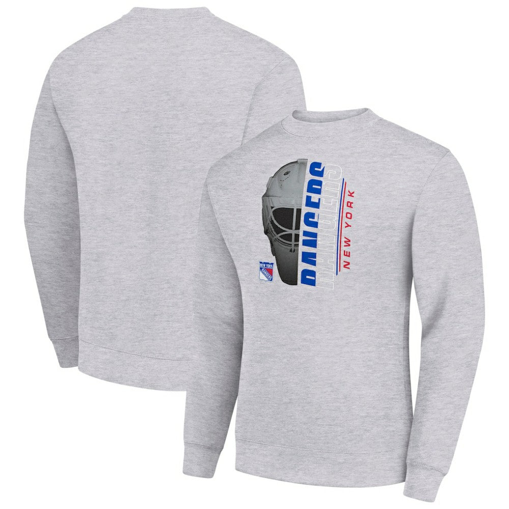 New York Rangers Starter  Half Helmet Team Logo Pullover Sweatshirt Heather Gray