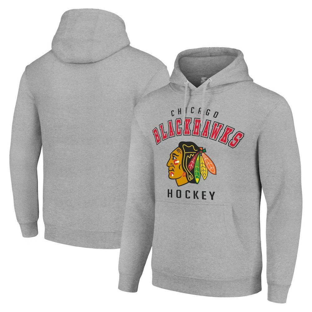 Chicago Blackhawks Starter Logo Pullover Hoodie Heather Gray