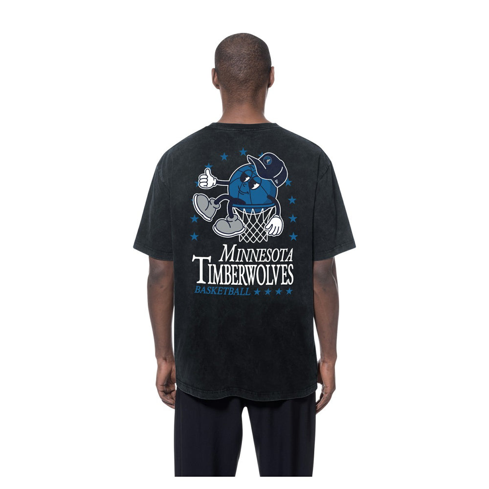 New Era - Minnesota Timberwolves Old School Sport Enzyme Wash Oversized T-Shirt - Black