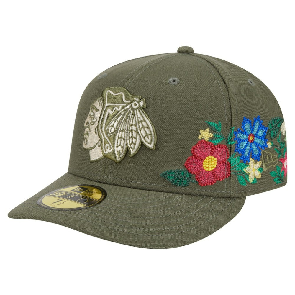 Chicago Blackhawks New Era Tonal Florals 59FIFTY Fitted Hat Olive