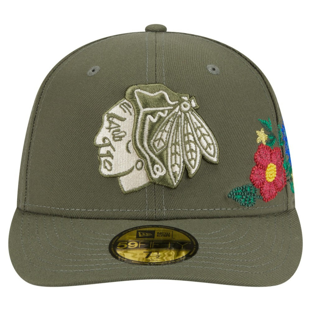 Chicago Blackhawks New Era Tonal Florals 59FIFTY Fitted Hat Olive