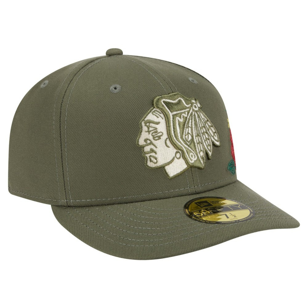 Chicago Blackhawks New Era Tonal Florals 59FIFTY Fitted Hat Olive