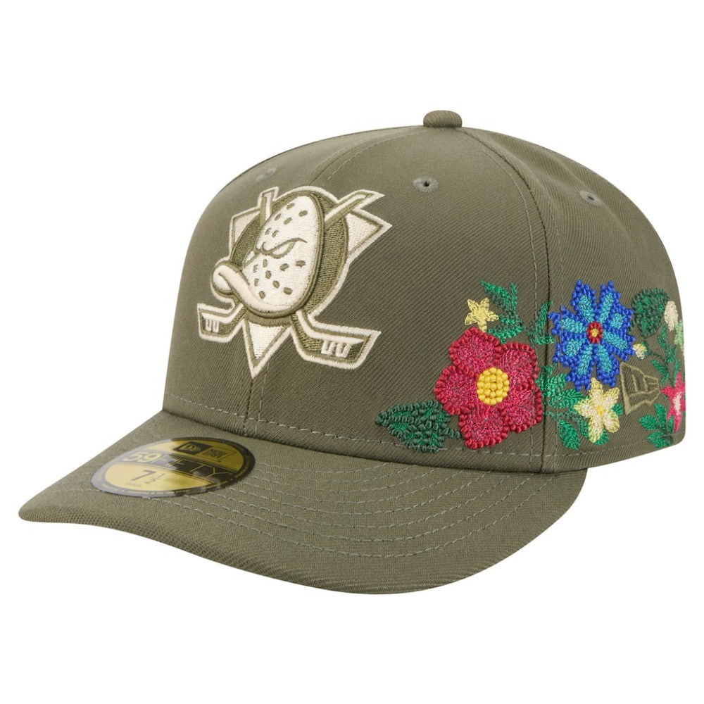 Anaheim Ducks - New Era Tonal Florals 59FIFTY Fitted Hat Olive