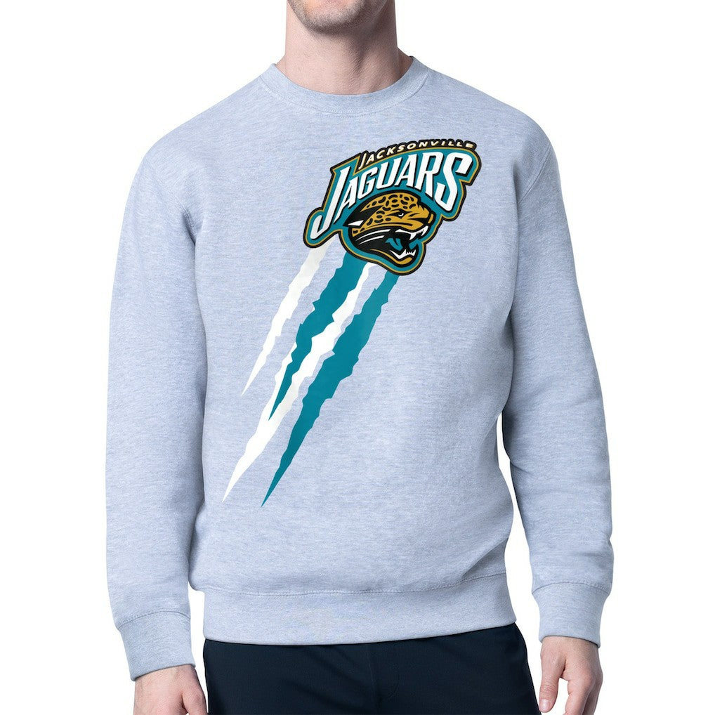 Jacksonville Jaguars Starter Retro Team Logo Color Scratch Pullover Sweatshirt Heather Gray - NFL