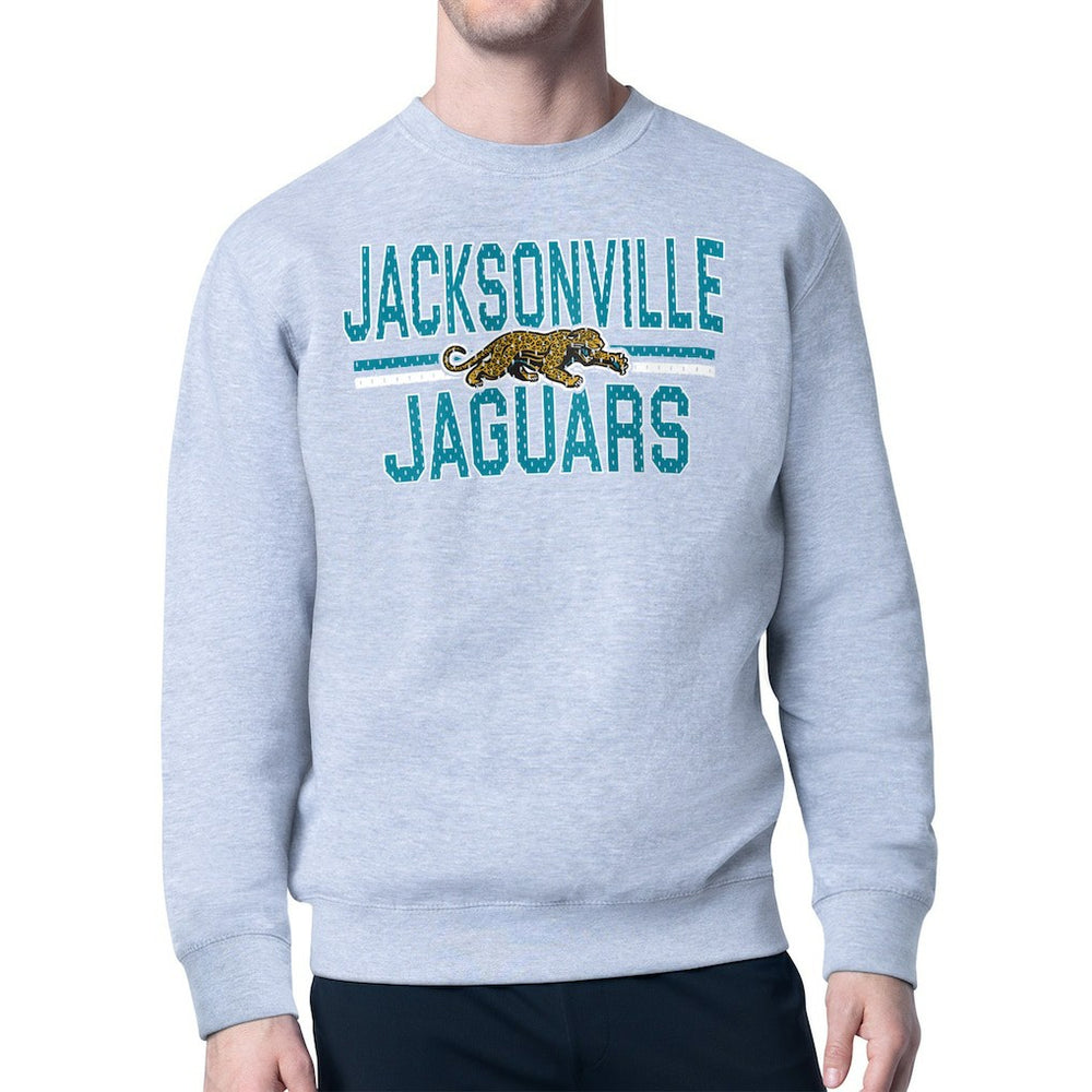 Jacksonville Jaguars Starter Mesh Look Retro Team Logo Pullover Sweatshirt Heather Gray - NFL