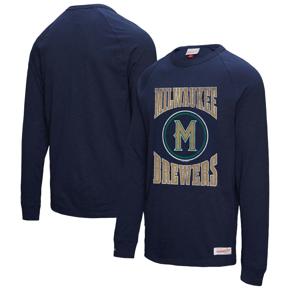 Milwaukee Brewers Mitchell & Ness Arched Logo Slub Long Sleeve T-Shirt On Sale