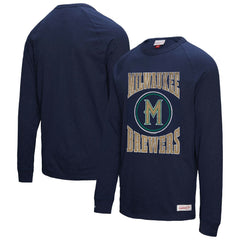 Milwaukee Brewers Mitchell & Ness Arched Logo Slub Long Sleeve T-Shirt On Sale