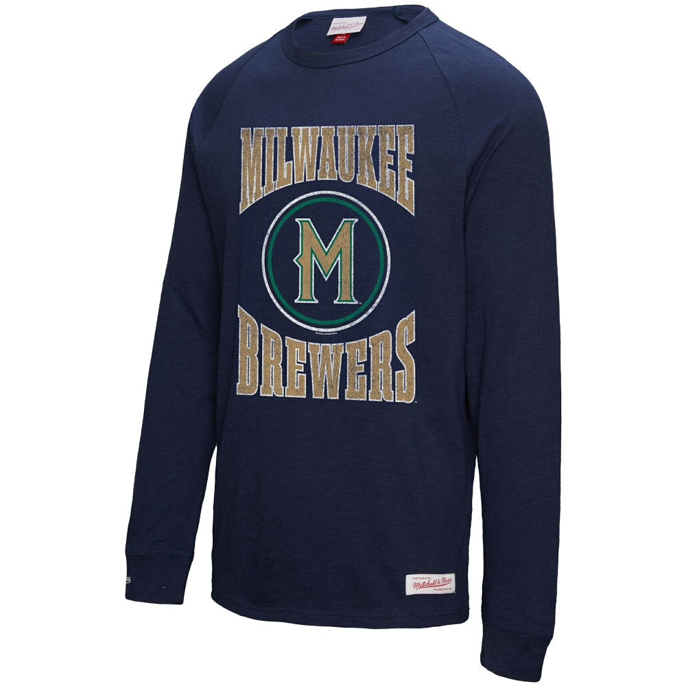 Milwaukee Brewers Mitchell & Ness Arched Logo Slub Long Sleeve T-Shirt On Sale