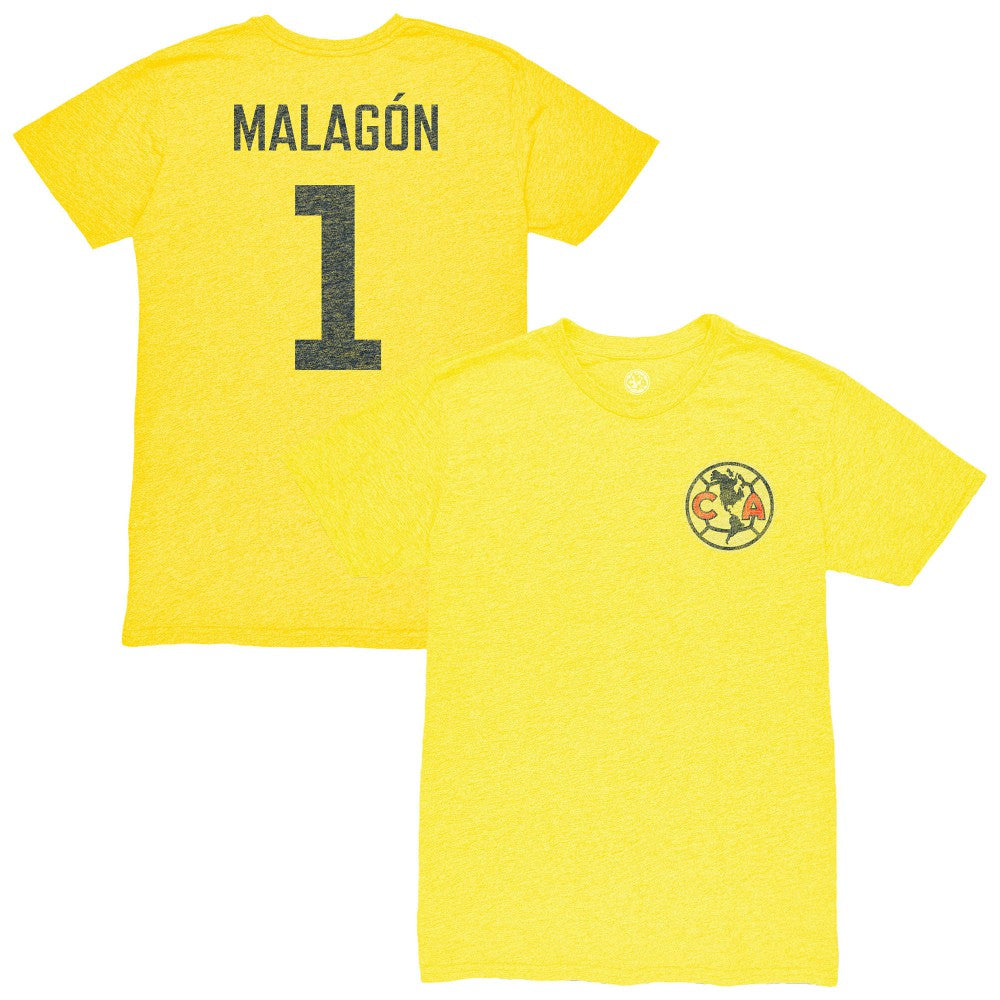 Luis Malagón Club America 1863FC Vintage Player Name & Number Tri-blend T-Shirts - Yellow