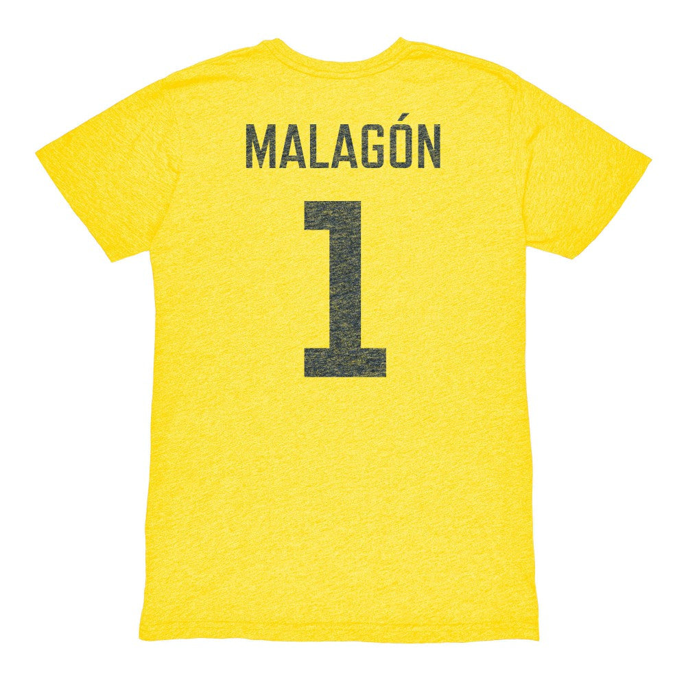Luis Malagón Club America 1863FC Vintage Player Name & Number Tri-blend T-Shirts - Yellow