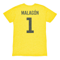 Luis Malagón Club America 1863FC Vintage Player Name & Number Tri-blend T-Shirts - Yellow