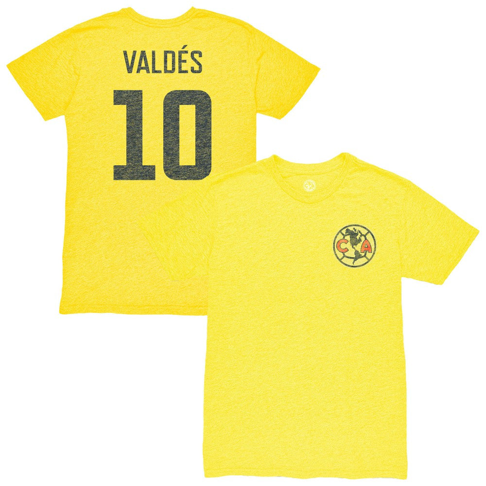 Diego Valdés Club America 1863FC Vintage Player Name & Number Tri-blend T-Shirts - Yellow