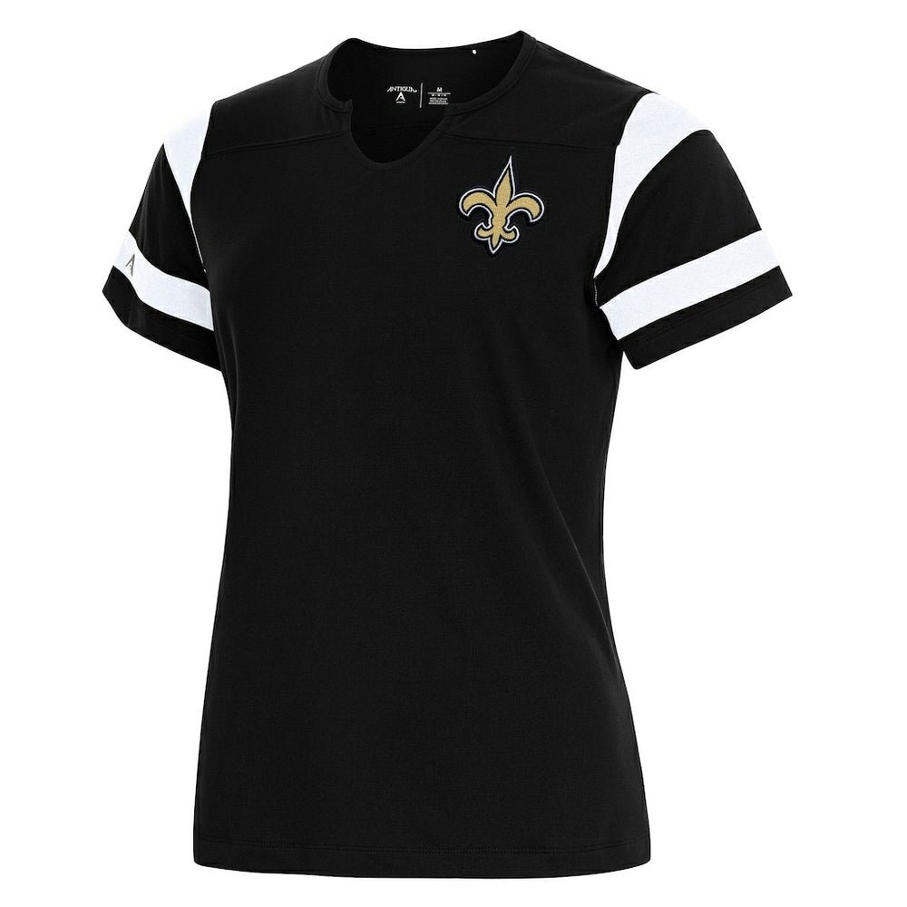 New Orleans Saints Antigua Women's Encounter Short Sleeve Notch Neck Top Black - NFL