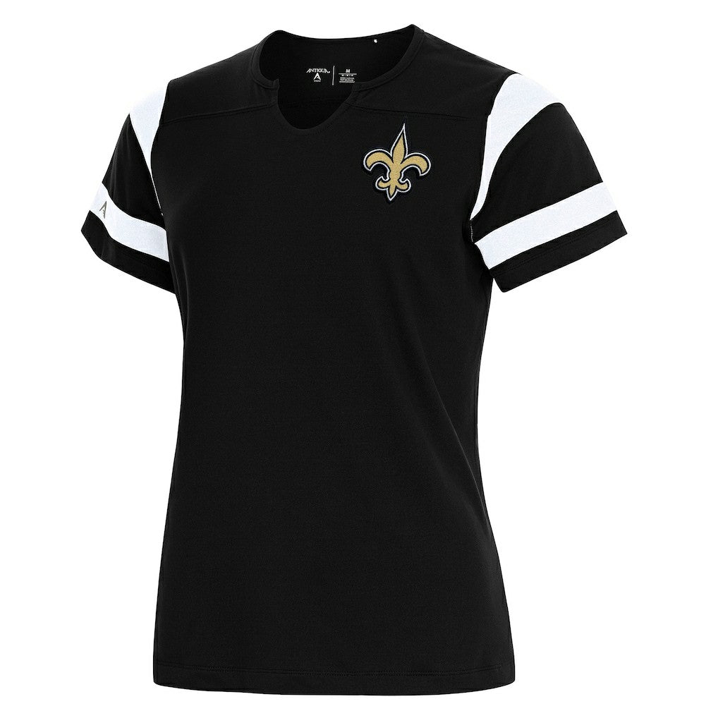 New Orleans Saints Antigua Women's Encounter Short Sleeve Notch Neck Top Black - NFL