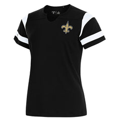 New Orleans Saints Antigua Women's Encounter Short Sleeve Notch Neck Top Black - NFL