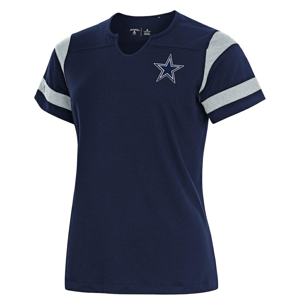 Dallas Cowboys Antigua Women's Encounter Short Sleeve Notch Neck Top Navy - NFL