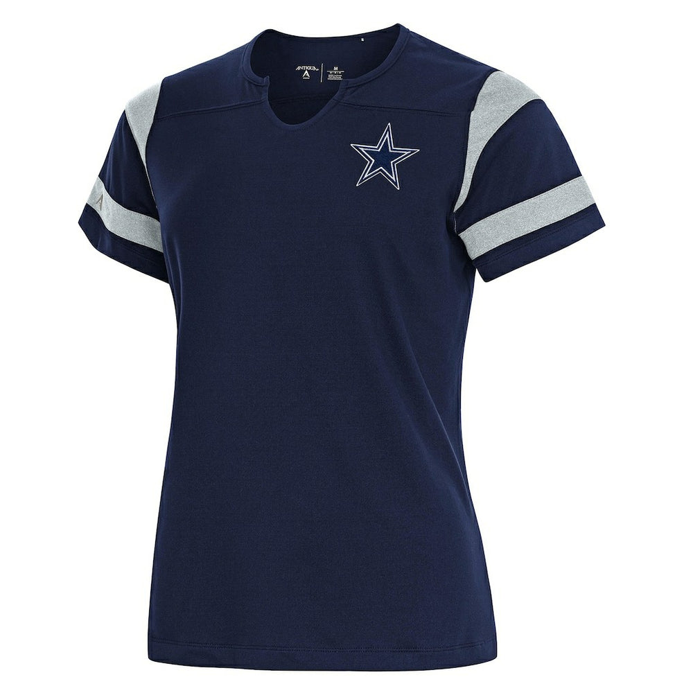 Dallas Cowboys Antigua Women's Encounter Short Sleeve Notch Neck Top Navy - NFL