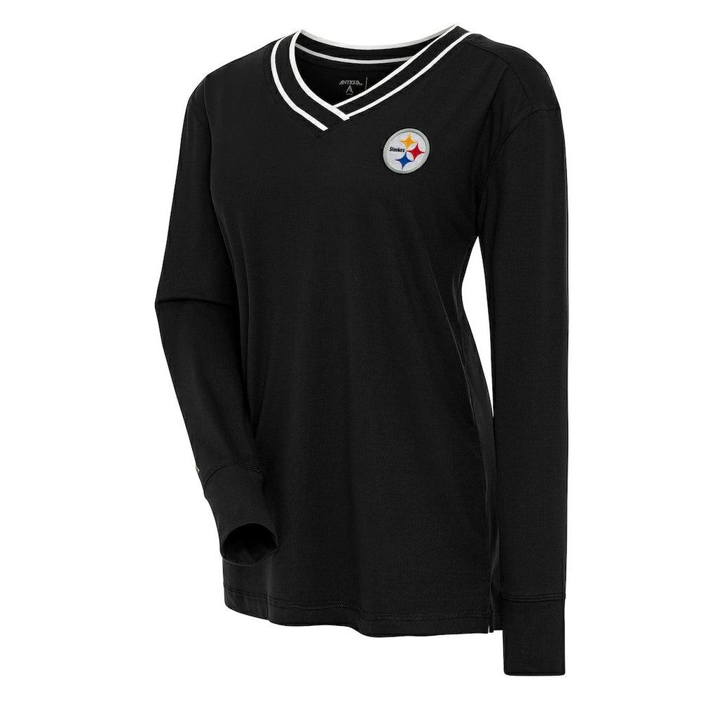 Pittsburgh Steelers Antigua Women's Symbolic Long Sleeve V-Neck Top Black - NFL