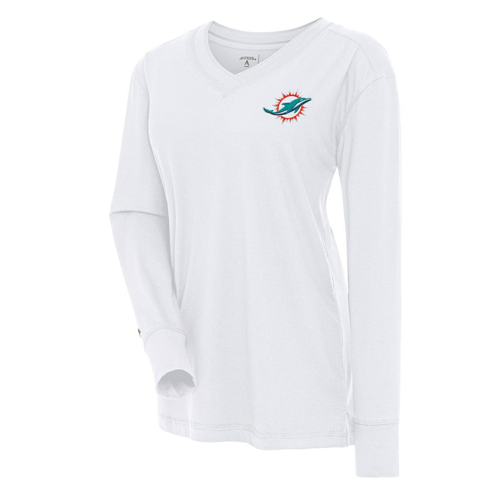 Miami Dolphins Antigua Women's Symbolic Long Sleeve V-Neck Top White - NFL
