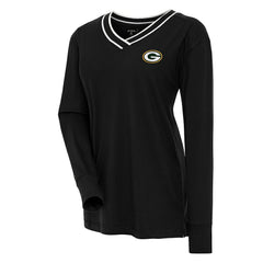 Green Bay Packers Antigua Women's Symbolic Long Sleeve V-Neck Top Black - NFL