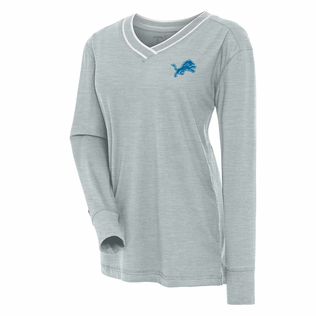 Detroit Lions Antigua Women's Symbolic Long Sleeve V-Neck Top Heather Gray - NFL