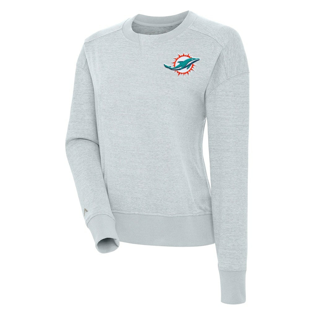 Miami Dolphins Antigua Women's Forward Fleece Pullover Sweatshirt Heather Gray - NFL