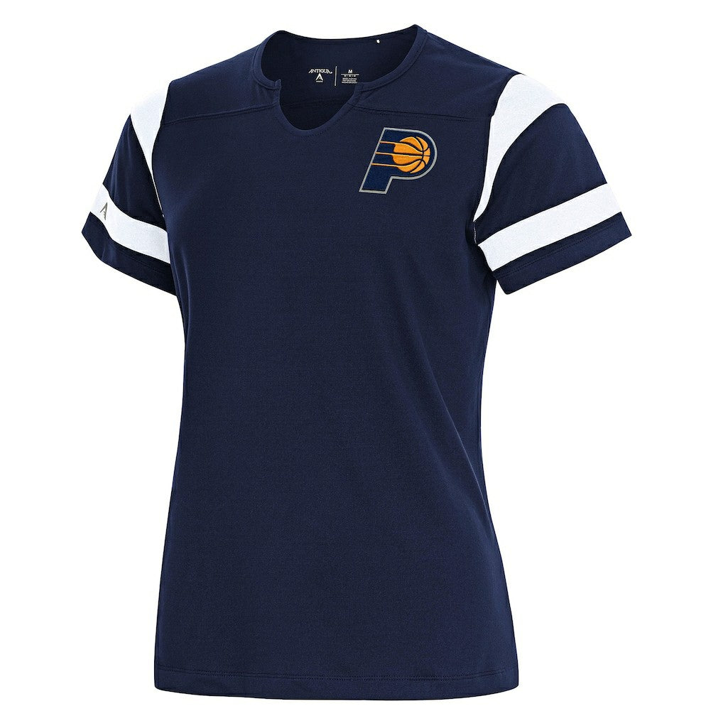 NBA - Indiana Pacers Antigua Women's Encounter Short Sleeve Notch Neck Top - Navy