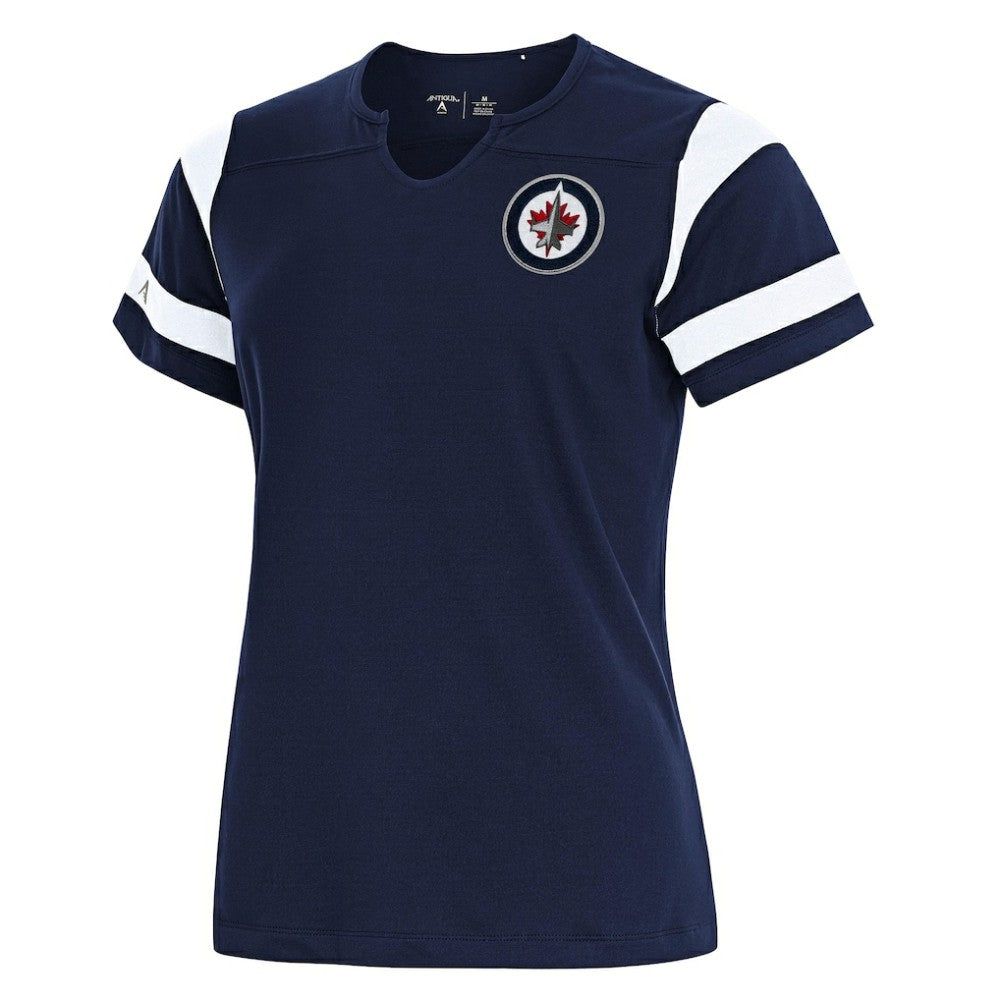 Winnipeg Jets - Antigua Women's Encounter Short Sleeve Notch Neck Top Navy