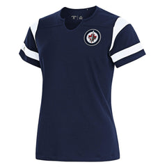 Winnipeg Jets - Antigua Women's Encounter Short Sleeve Notch Neck Top Navy