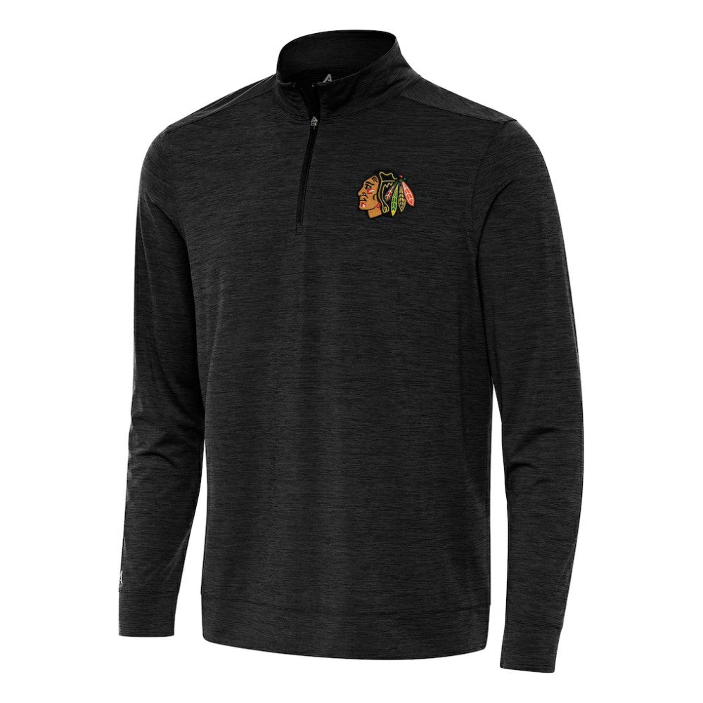 Chicago Blackhawks Antigua Bright Quarter-Zip Top Heather Black