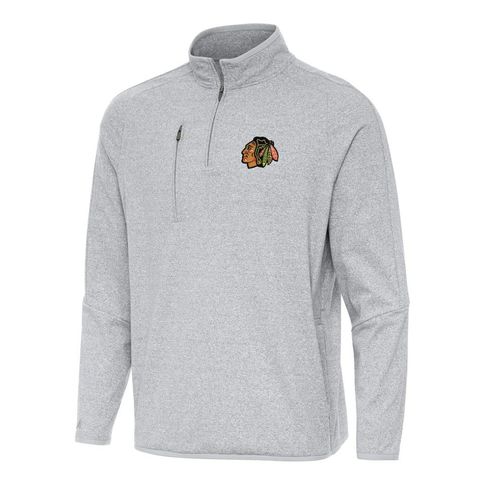 Chicago Blackhawks Antigua Certain Quarter-Zip Tri-Blend Sweatshirt Heather Gray