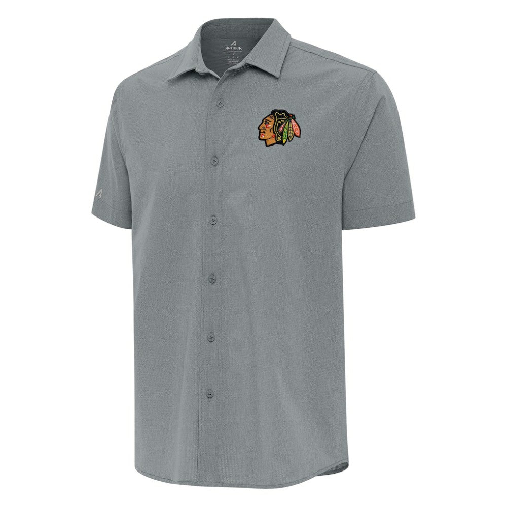 Chicago Blackhawks Antigua Activate Woven Short Sleeve Button-Up Shirt Gray