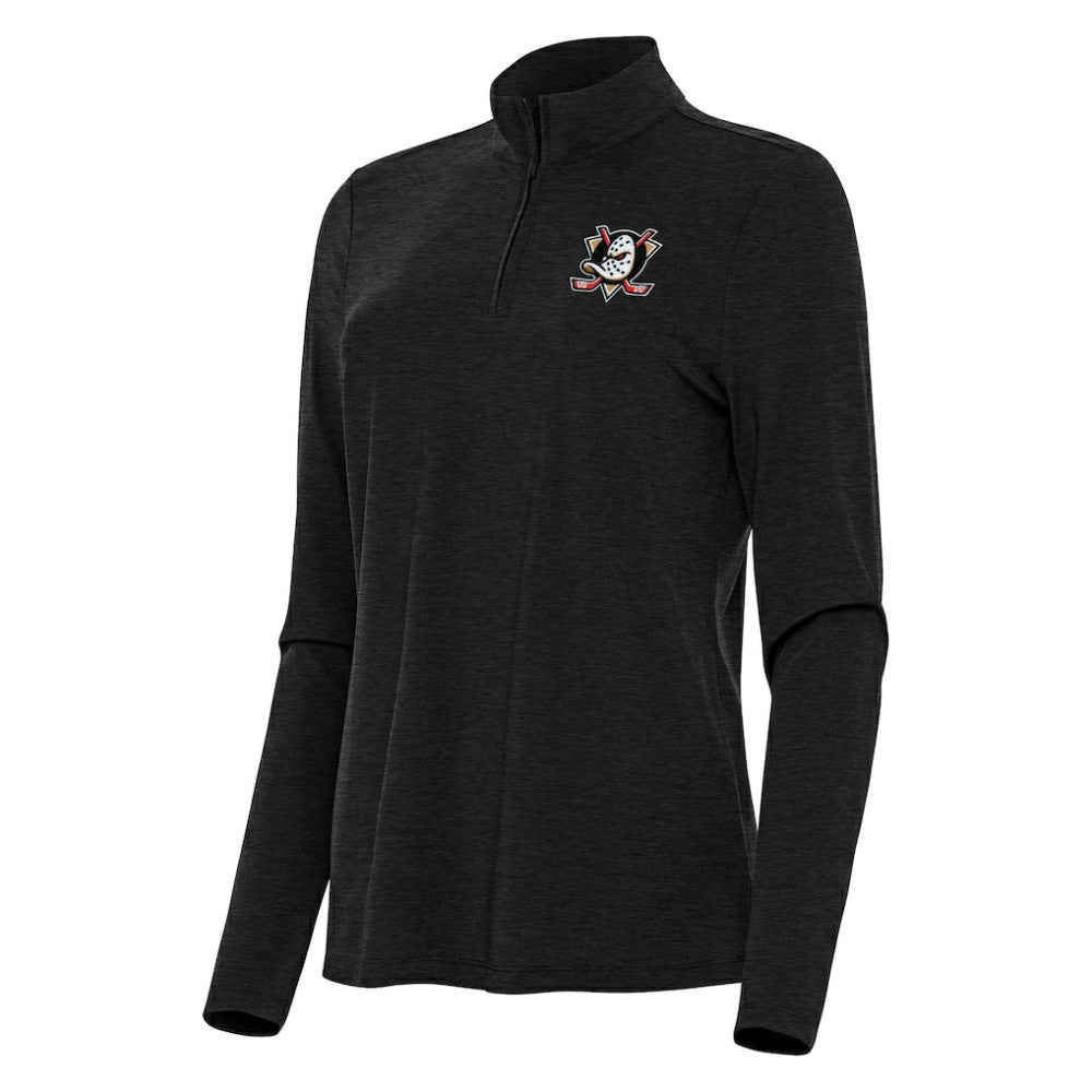 Anaheim Ducks - Antigua Women's Bright Quarter-Zip Top Heather Black